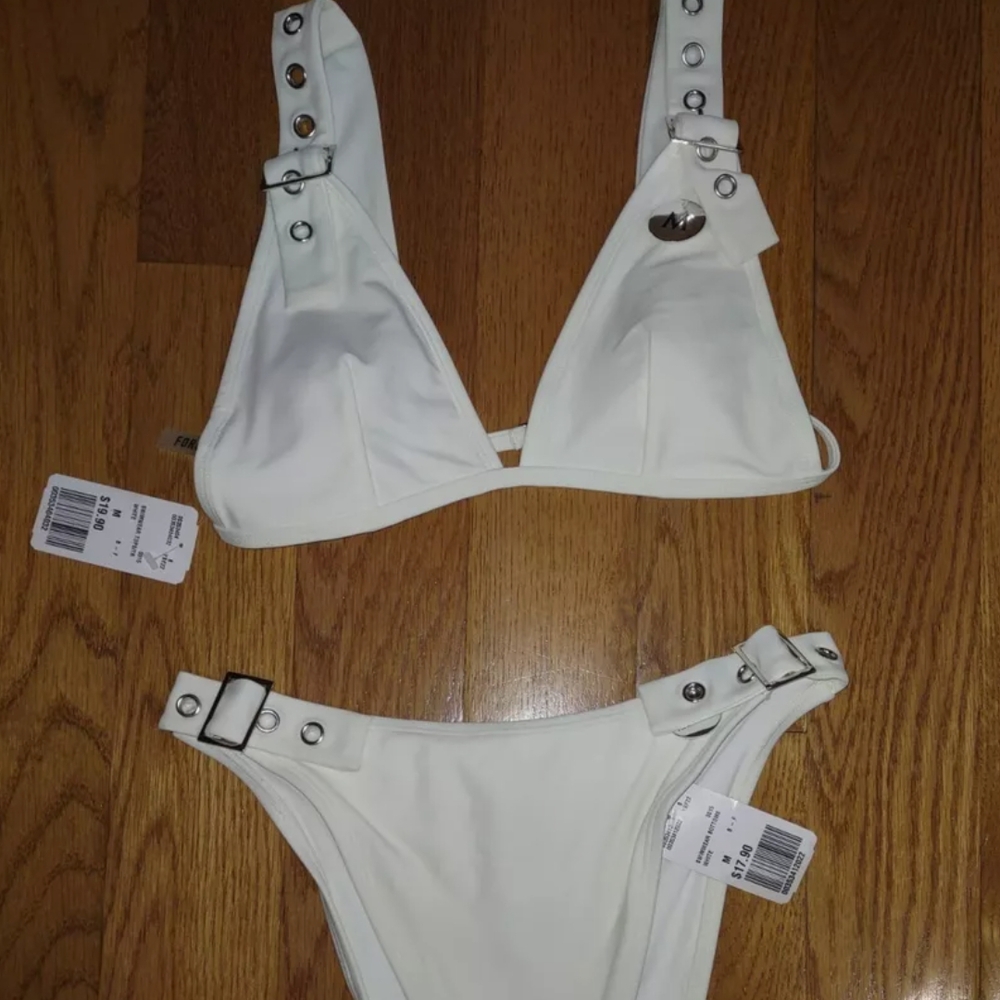 White Bikini with Silver Accents